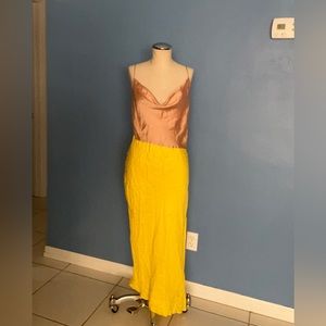Zara asymmetrical dress in nude and yellow